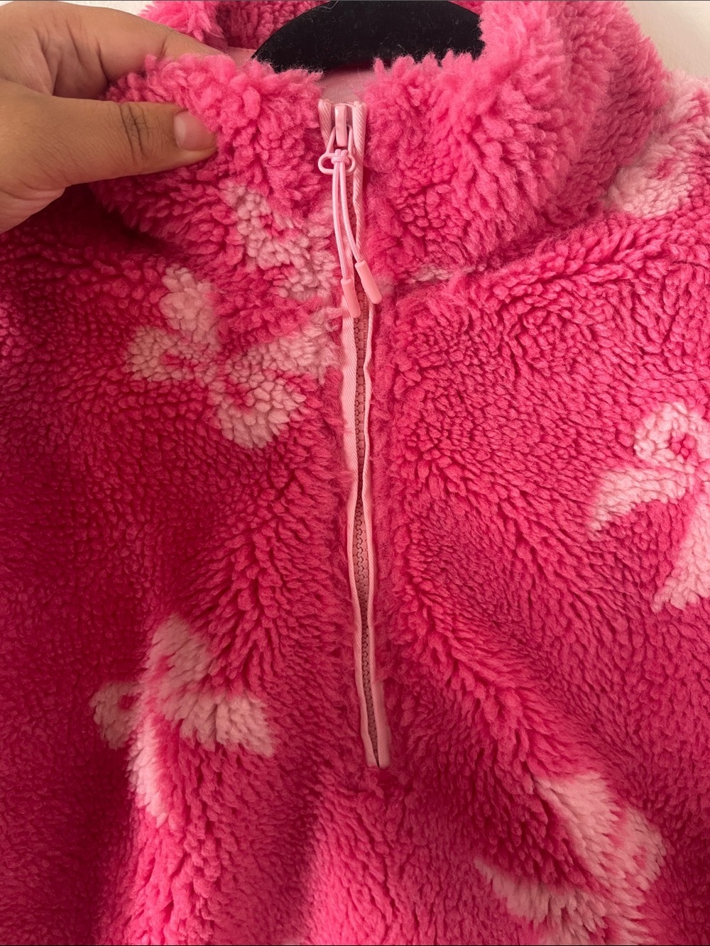 Beach Riot Pink Sherpa Half-Zip Sweater with White Bow Motifs - Picture 6 of 11